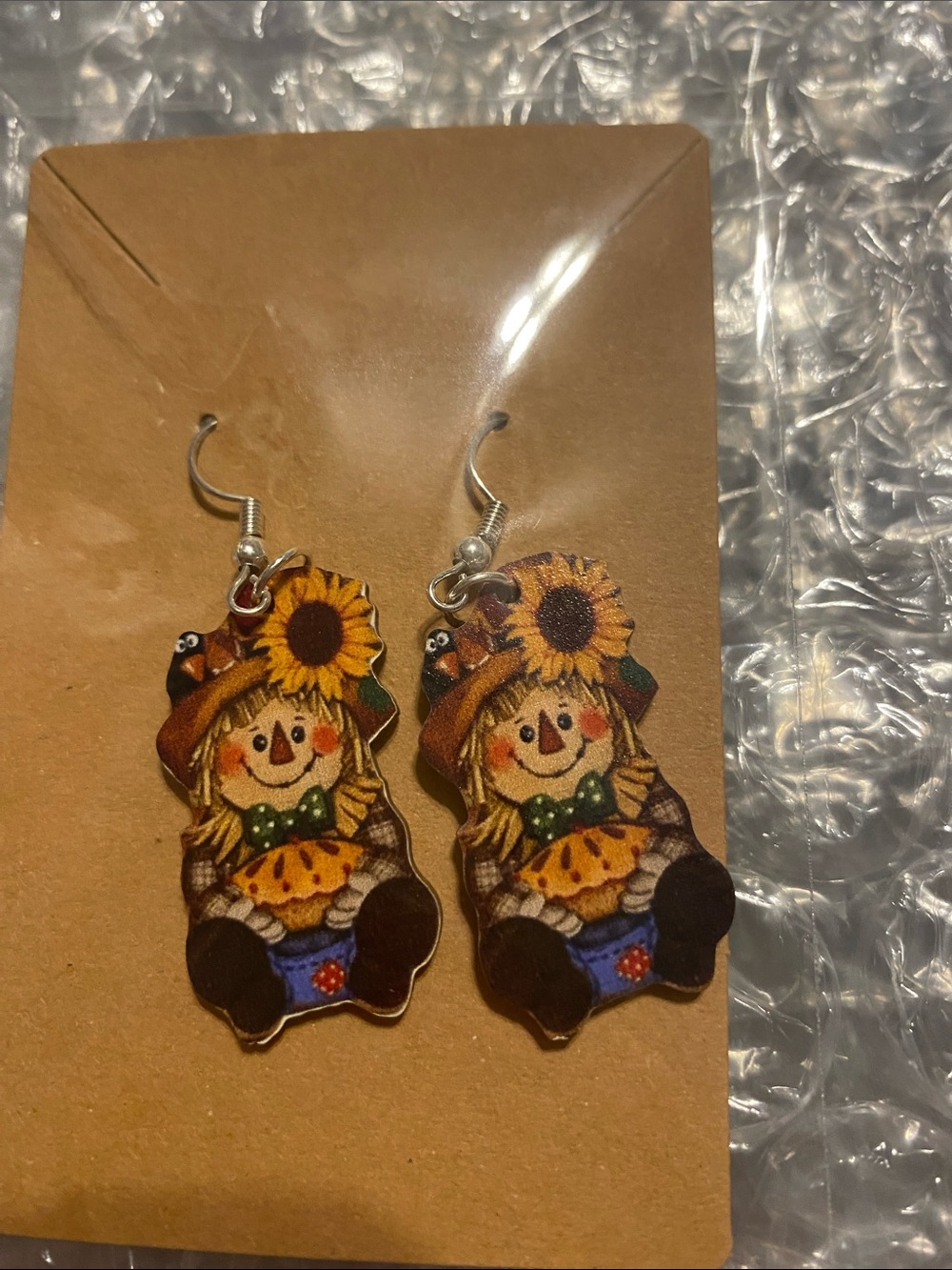 Cute Sunflower Scarecrow Kids Dangle Earrings - Yellow & Brown